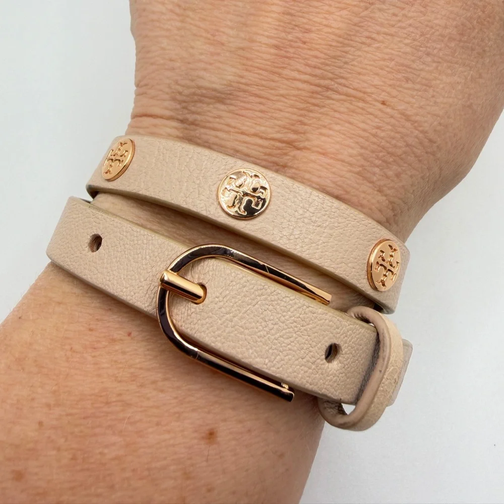 Tory Burch Double Wrap‎ Logo Bracelet in Pink leather and Rose Gold!
